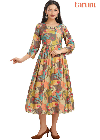 Multi Color Muslin Embroidered Frock Style Kurti