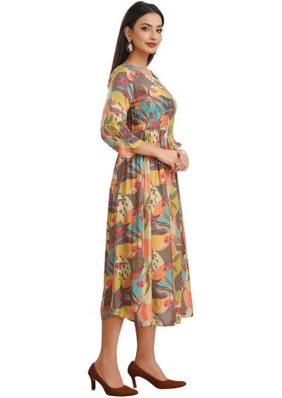 Multi Color Muslin Embroidered Frock Style Kurti