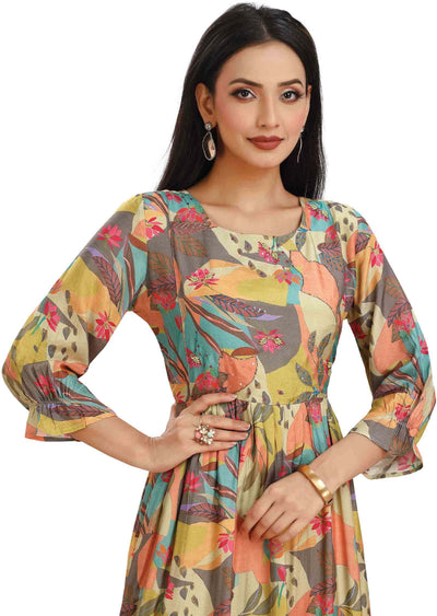 Multi Color Muslin Embroidered Frock Style Kurti