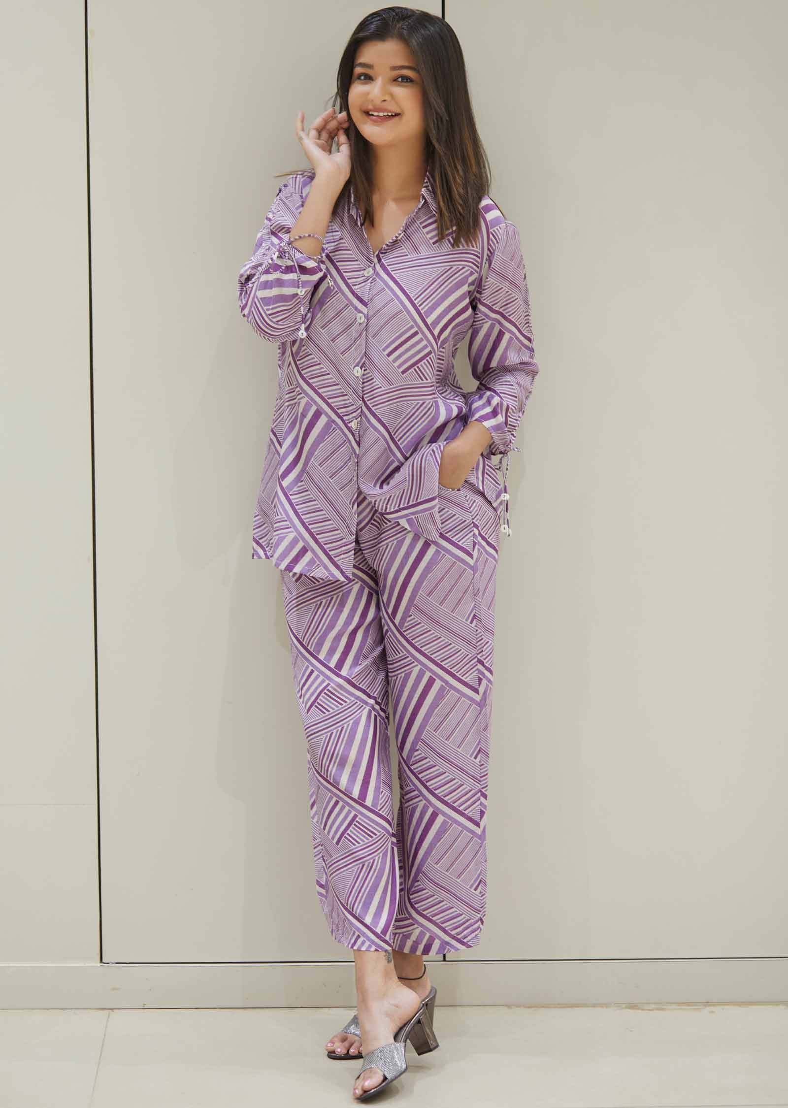 Purple Muslin Printed Co-Ord Set