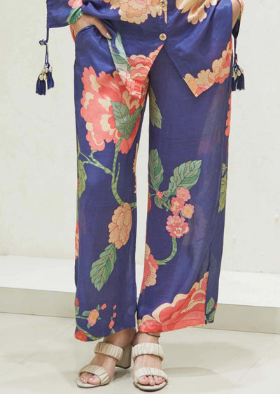 Blue Muslin Floral Printed Co-Ord Set