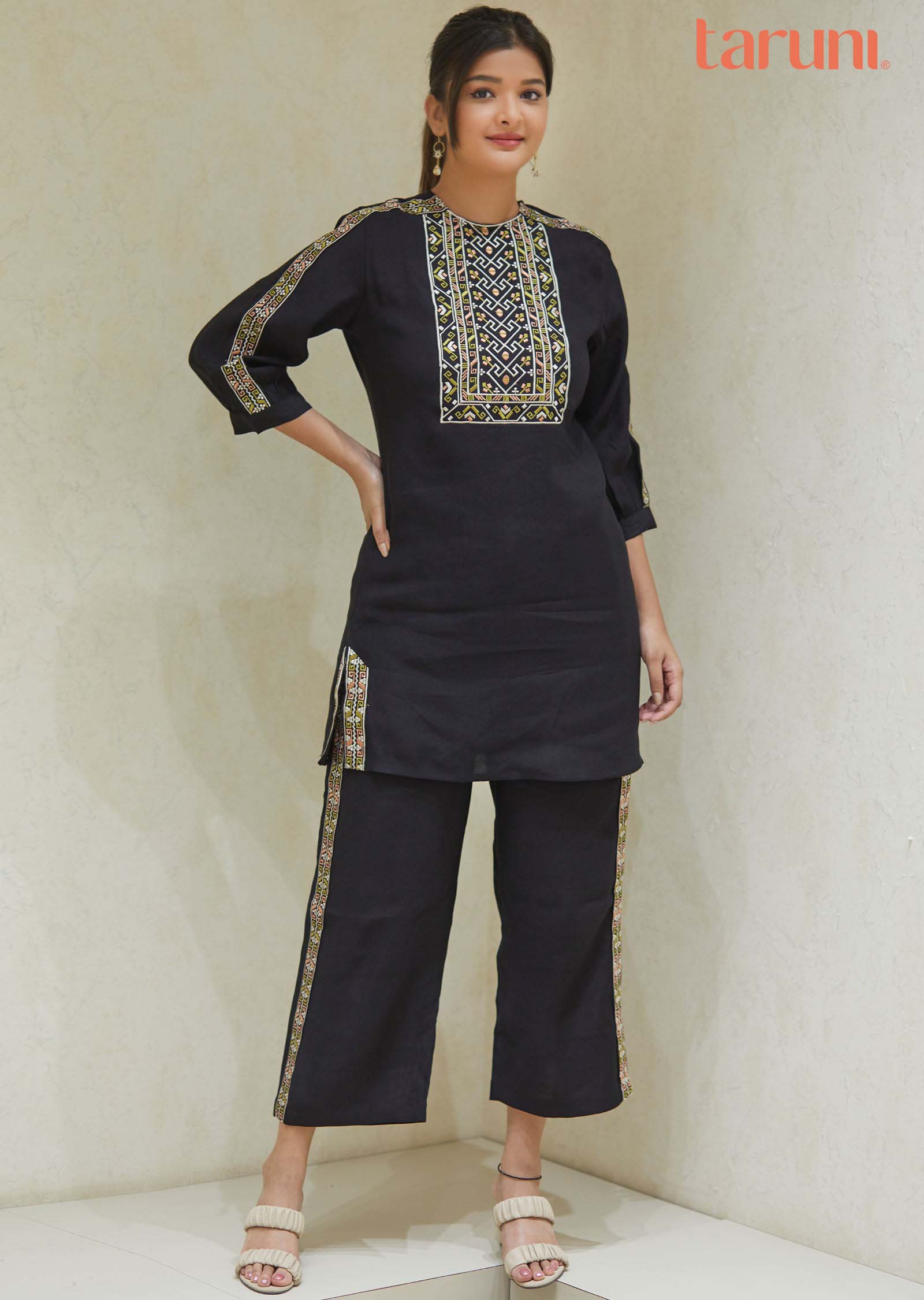 Black Soft Silk Resham Work Co-Ord Set