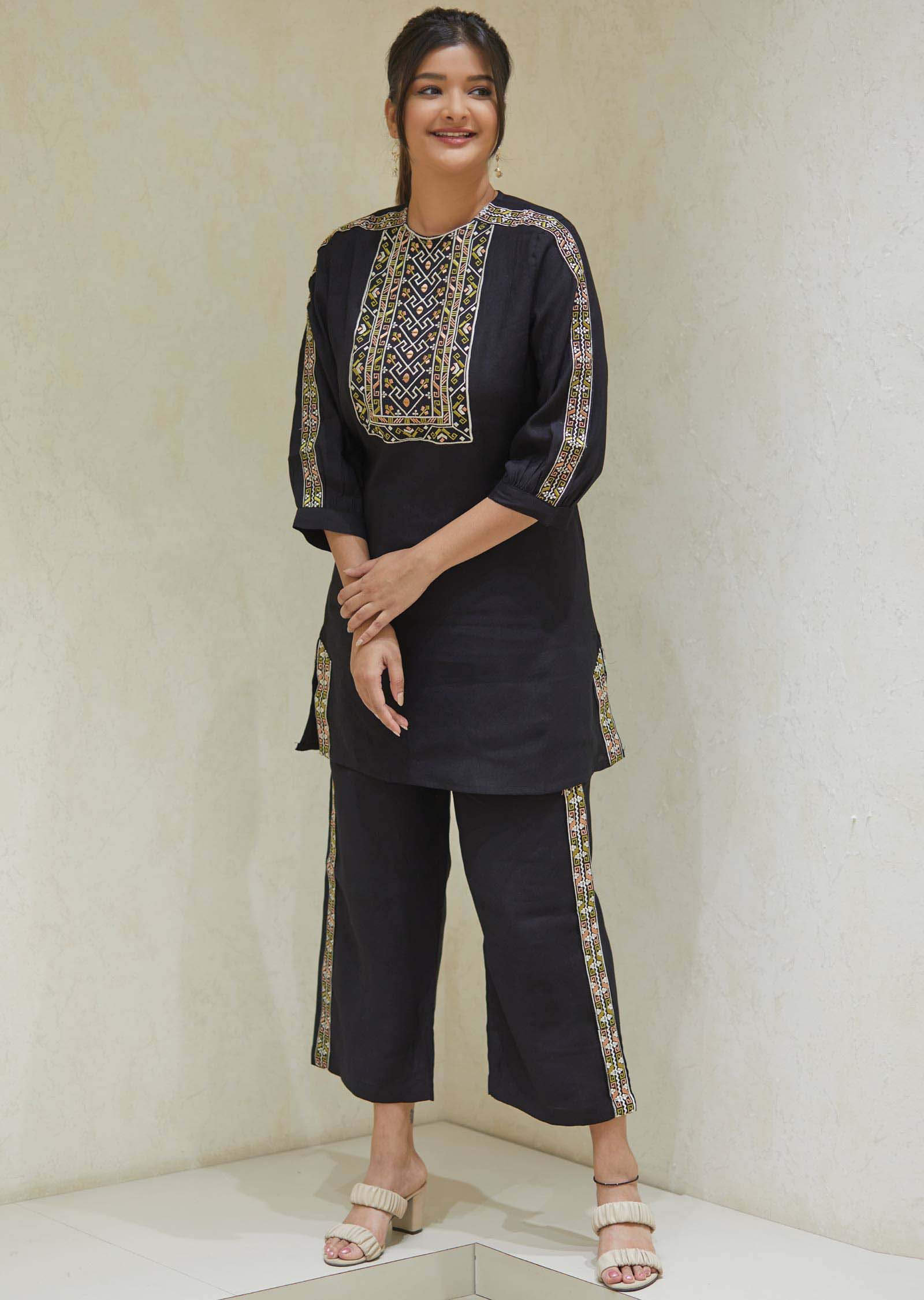 Black Soft Silk Resham Work Co-Ord Set