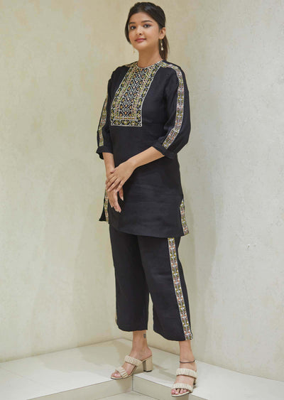 Black Soft Silk Resham Work Co-Ord Set