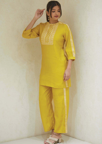 Mustard Soft Silk Resham Work Co-Ord Set