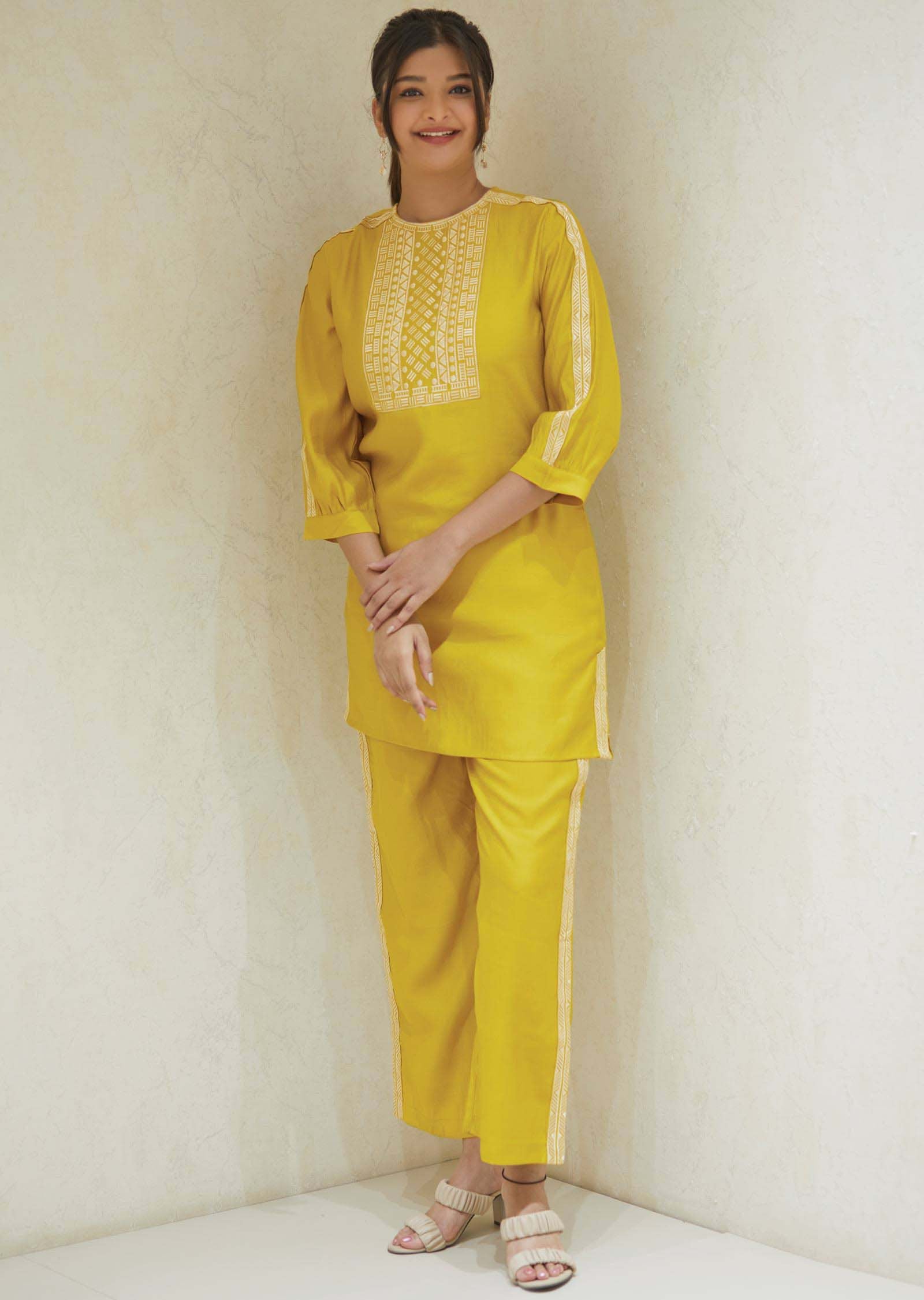 Mustard Soft Silk Resham Work Co-Ord Set