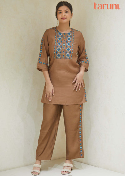 Brown Soft Silk Co-Ord Set