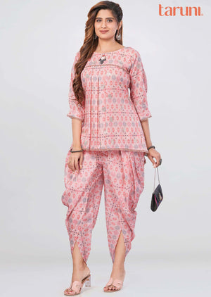 Peach Cotton Sequins Co-Ord Set