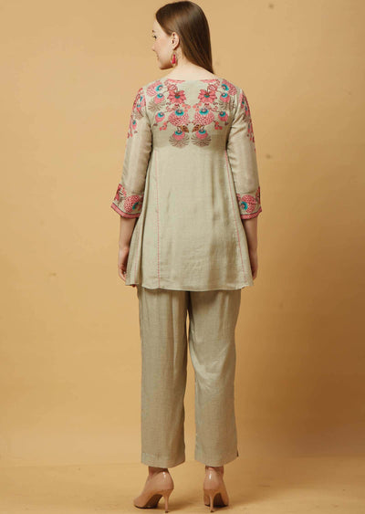 Khaki Muslin Printed Co-Ord Set