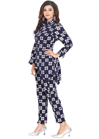 Navy blue Cotton Printed Co-Ord Set