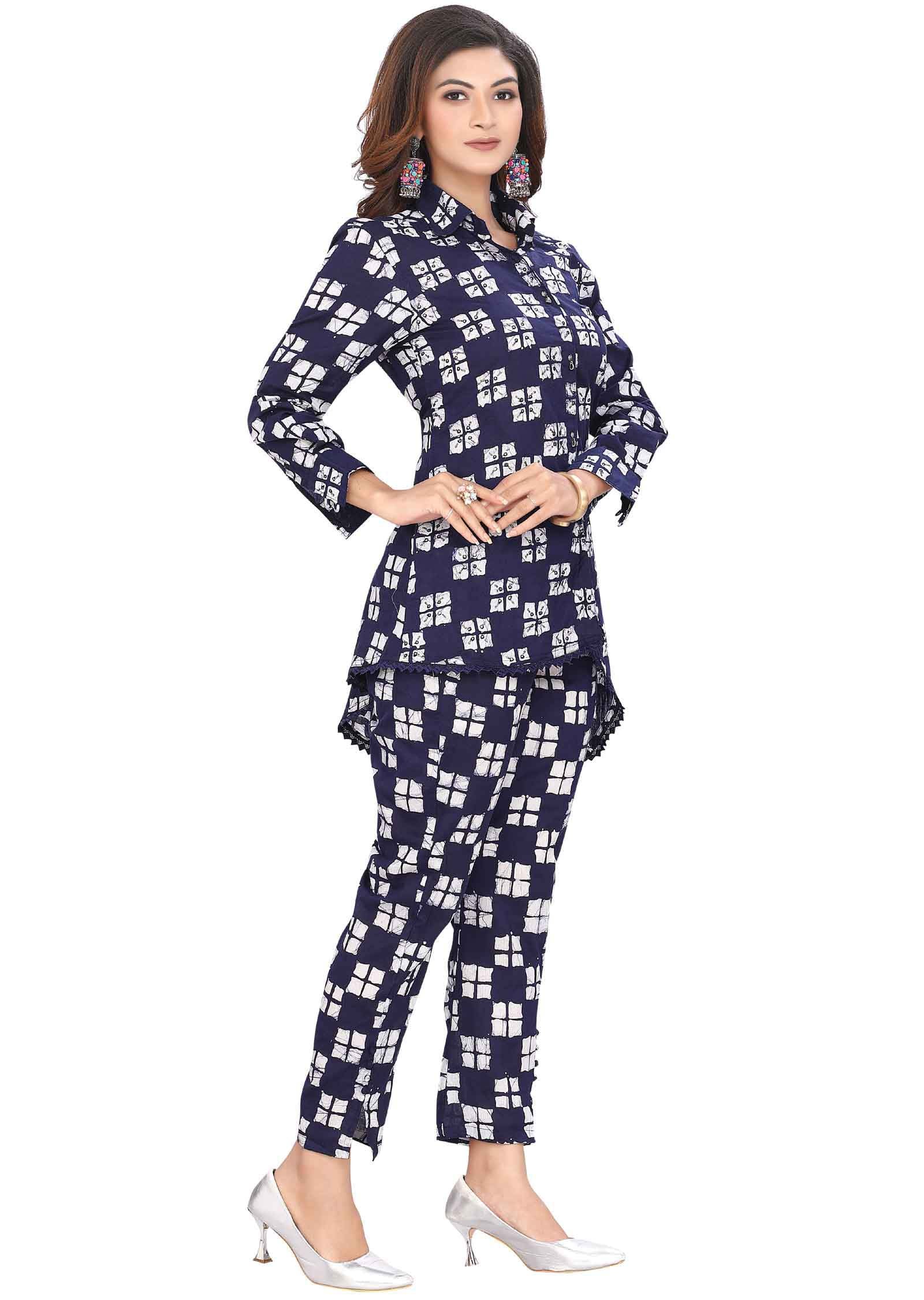 Navy blue Cotton Printed Co-Ord Set