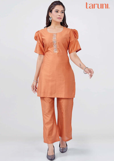 Orange Chanderi Co-Ord Set