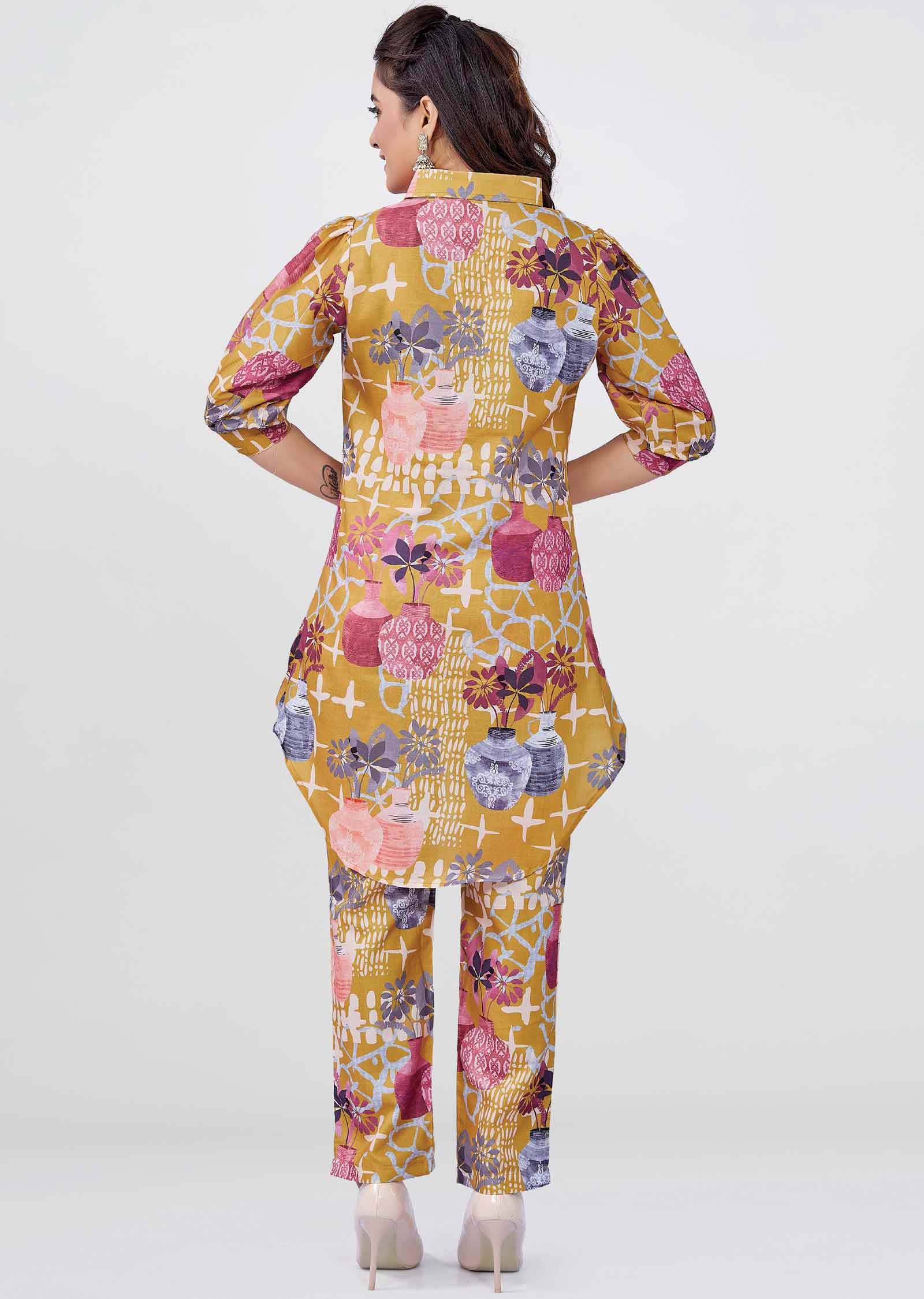 Mustard Linen Cotton Printed Co-Ord Set