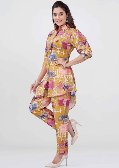 Mustard Linen Cotton Printed Co-Ord Set