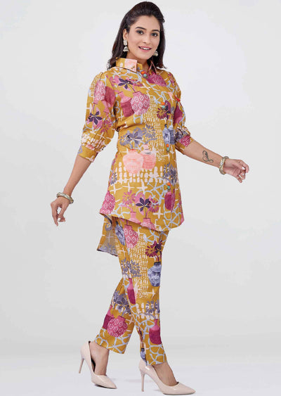 Mustard Linen Cotton Printed Co-Ord Set