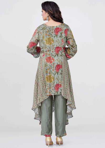 Mehandi Green Chinnon Printed Co-Ord Set