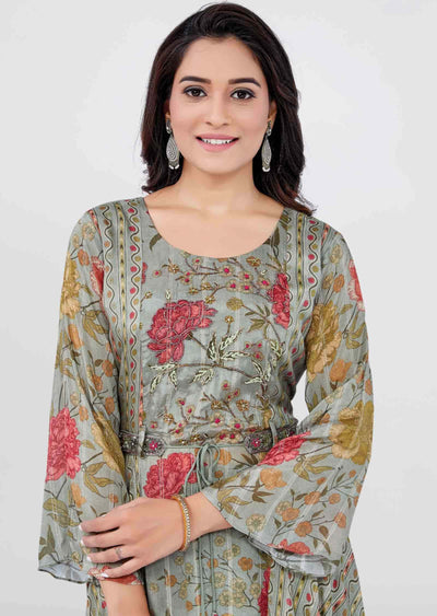 Mehandi Green Chinnon Printed Co-Ord Set