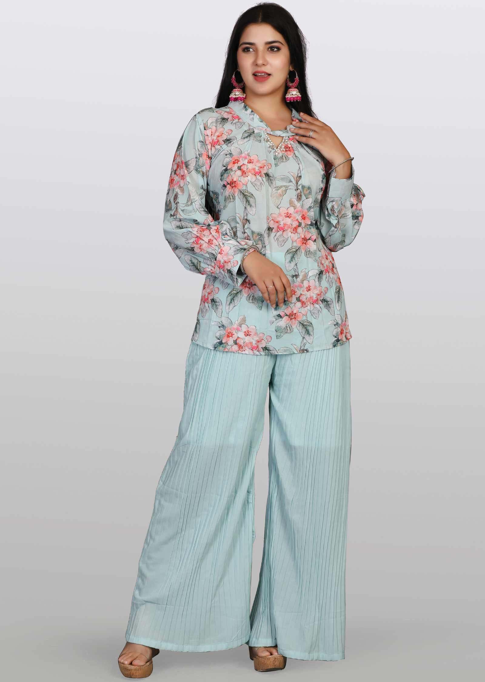 Sea Green Georgette Embroidered Co-Ord Set