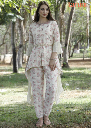 Cream Cotton Embroidered Co-Ord Set