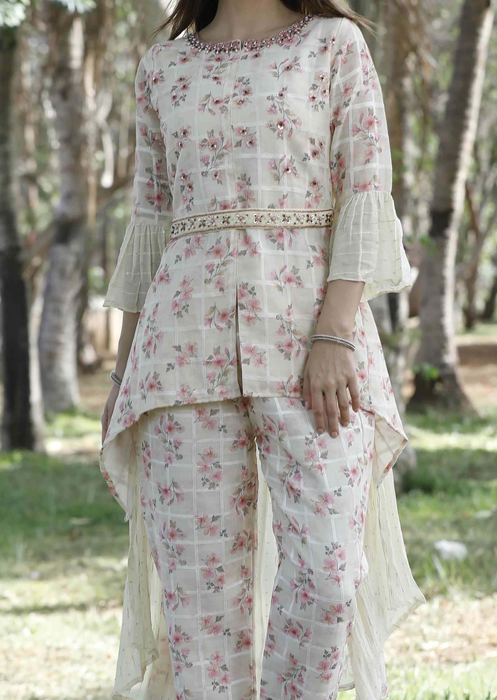 Cream Cotton Embroidered Co-Ord Set