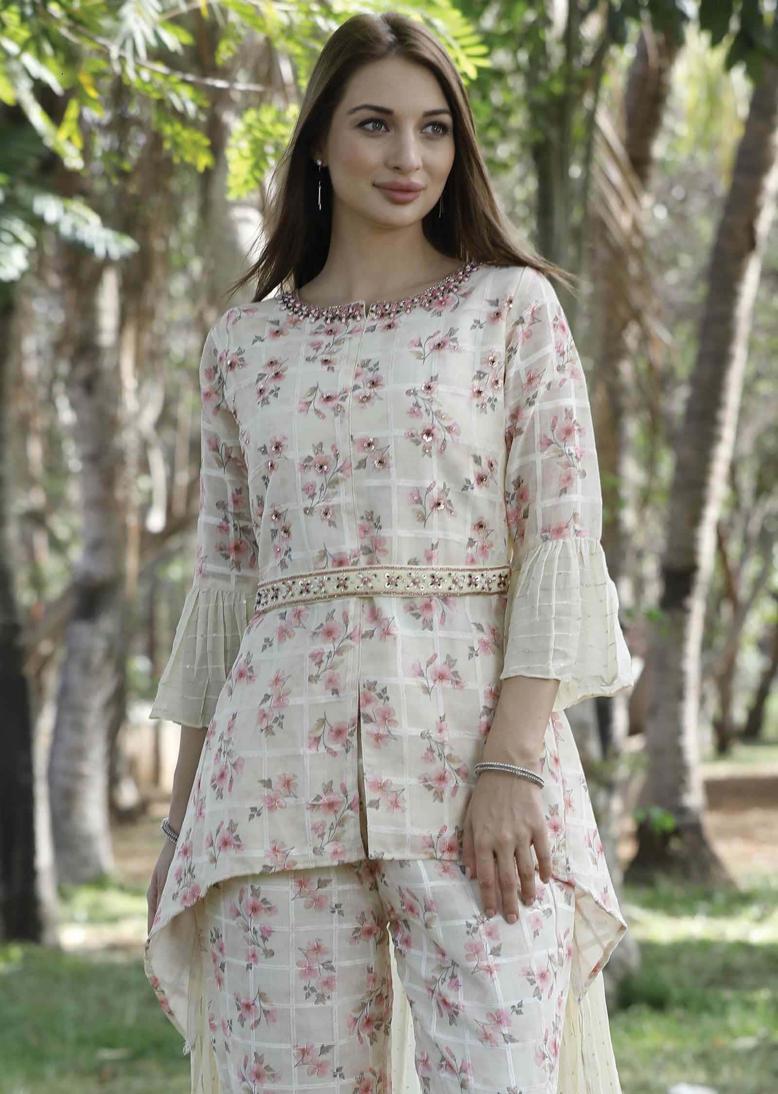 Cream Cotton Embroidered Co-Ord Set