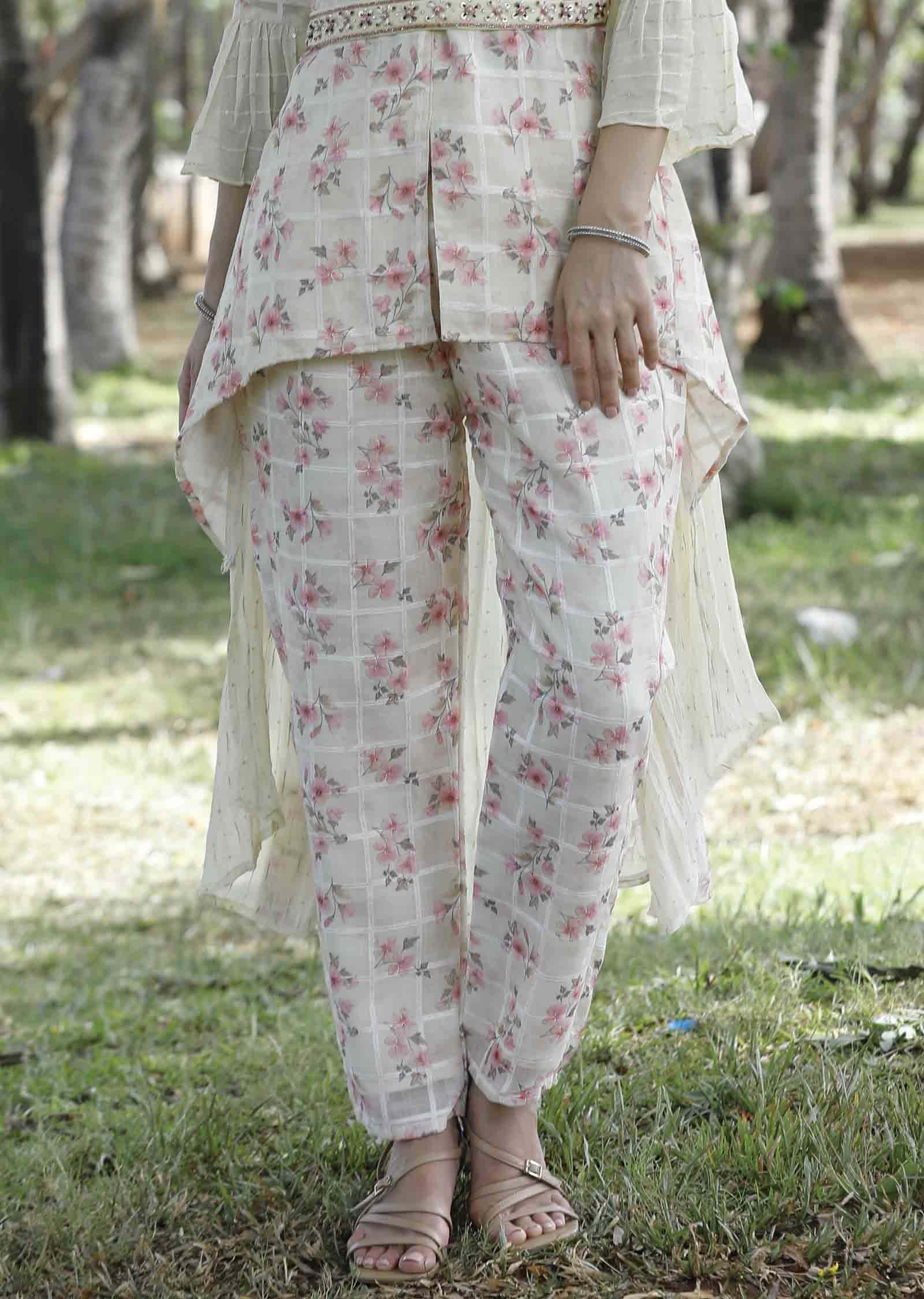 Cream Cotton Embroidered Co-Ord Set