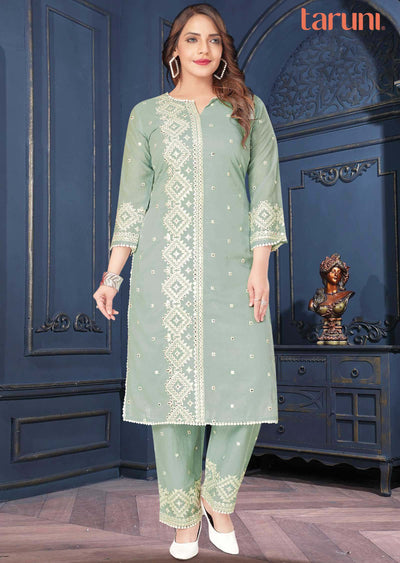 Green Cotton Kurti Sets