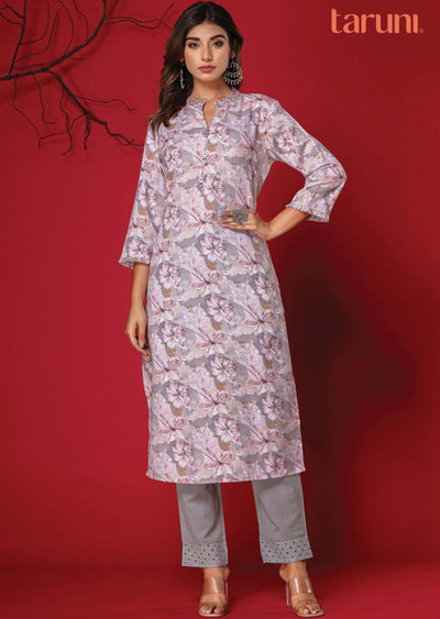 Grey Linen Cotton Kurti Sets