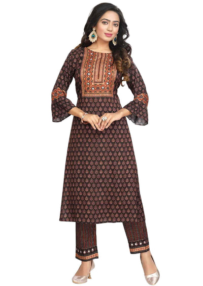 Dark Brown Muslin Sequins Kurti Sets