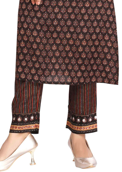 Dark Brown Muslin Sequins Kurti Sets