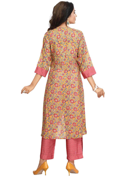 Yellow Muslin Sequins Kurti Sets