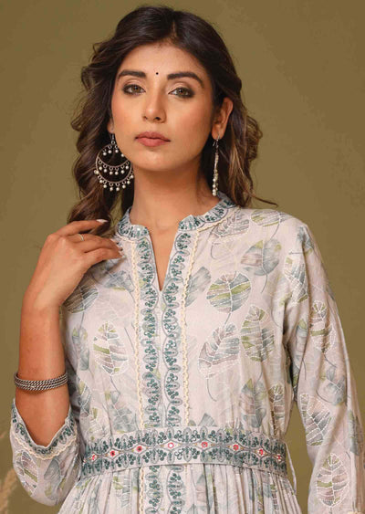 Light Grey Cotton Sequins Kurti Sets