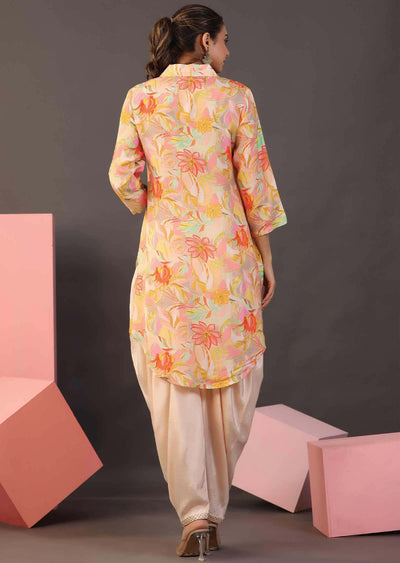 Light peach Muslin Printed Kurti Sets