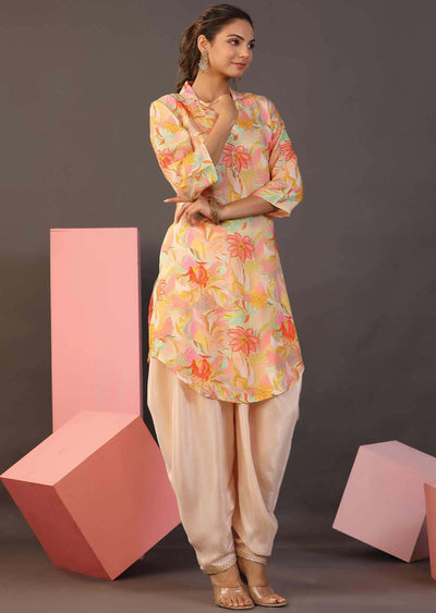 Light peach Muslin Printed Kurti Sets