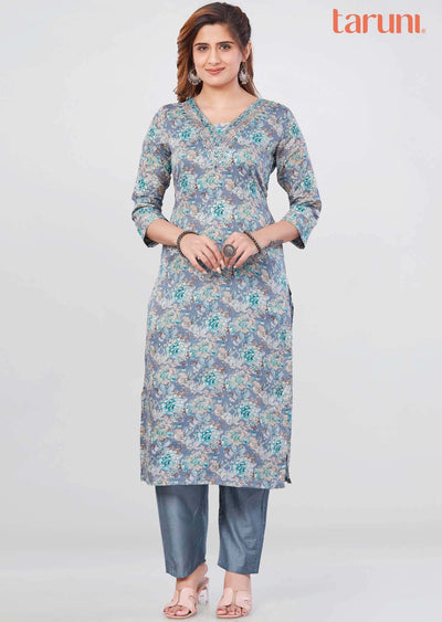 Grey Cotton Kurti Sets