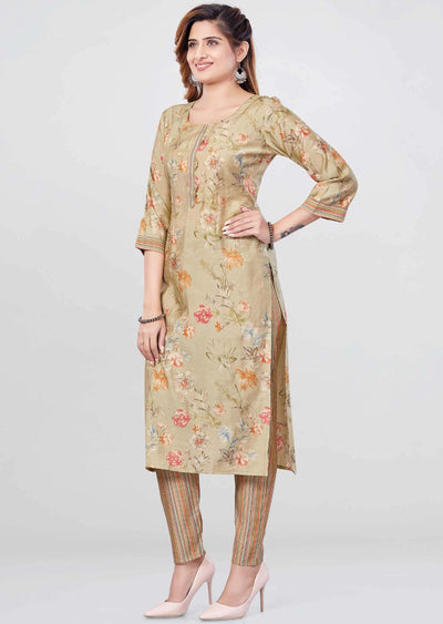 Light khaki Modal Printed Kurti Sets