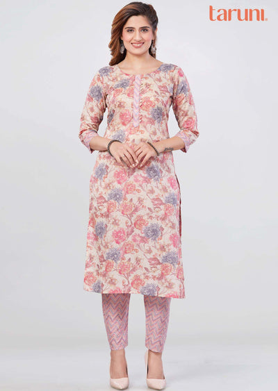 Beige Cotton Kurti Sets