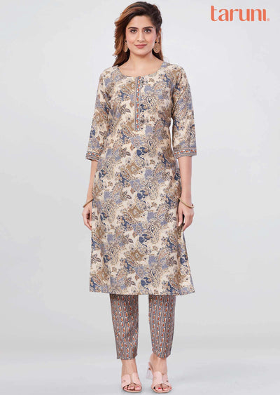 Beige Muslin Kurti Sets