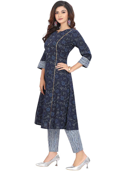 Navy blue Cotton Printed Kurti Sets