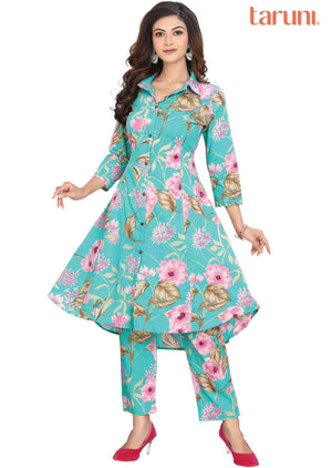 Sea green Cotton Kurti Sets