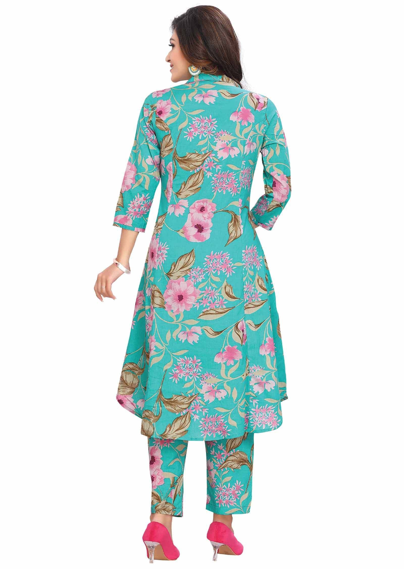 Sea green Cotton Kurti Sets