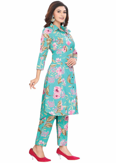 Sea green Cotton Kurti Sets