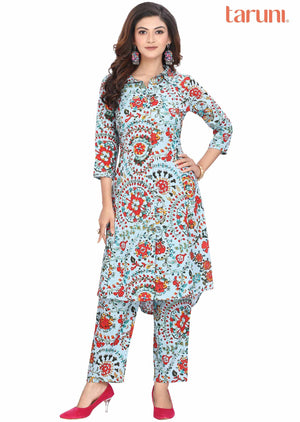 Light Blue Cotton Kurti Sets