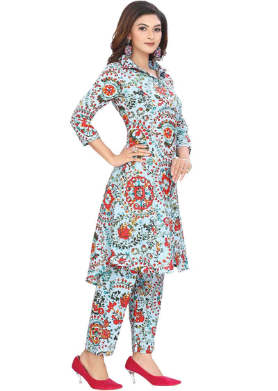 Light Blue Cotton Kurti Sets