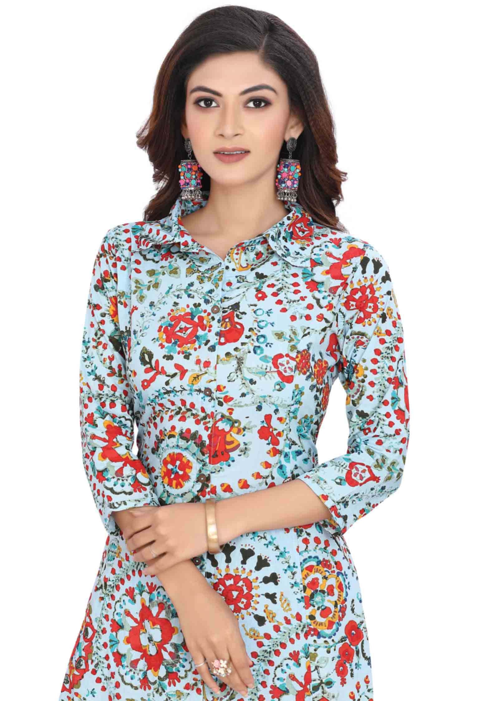 Light Blue Cotton Kurti Sets