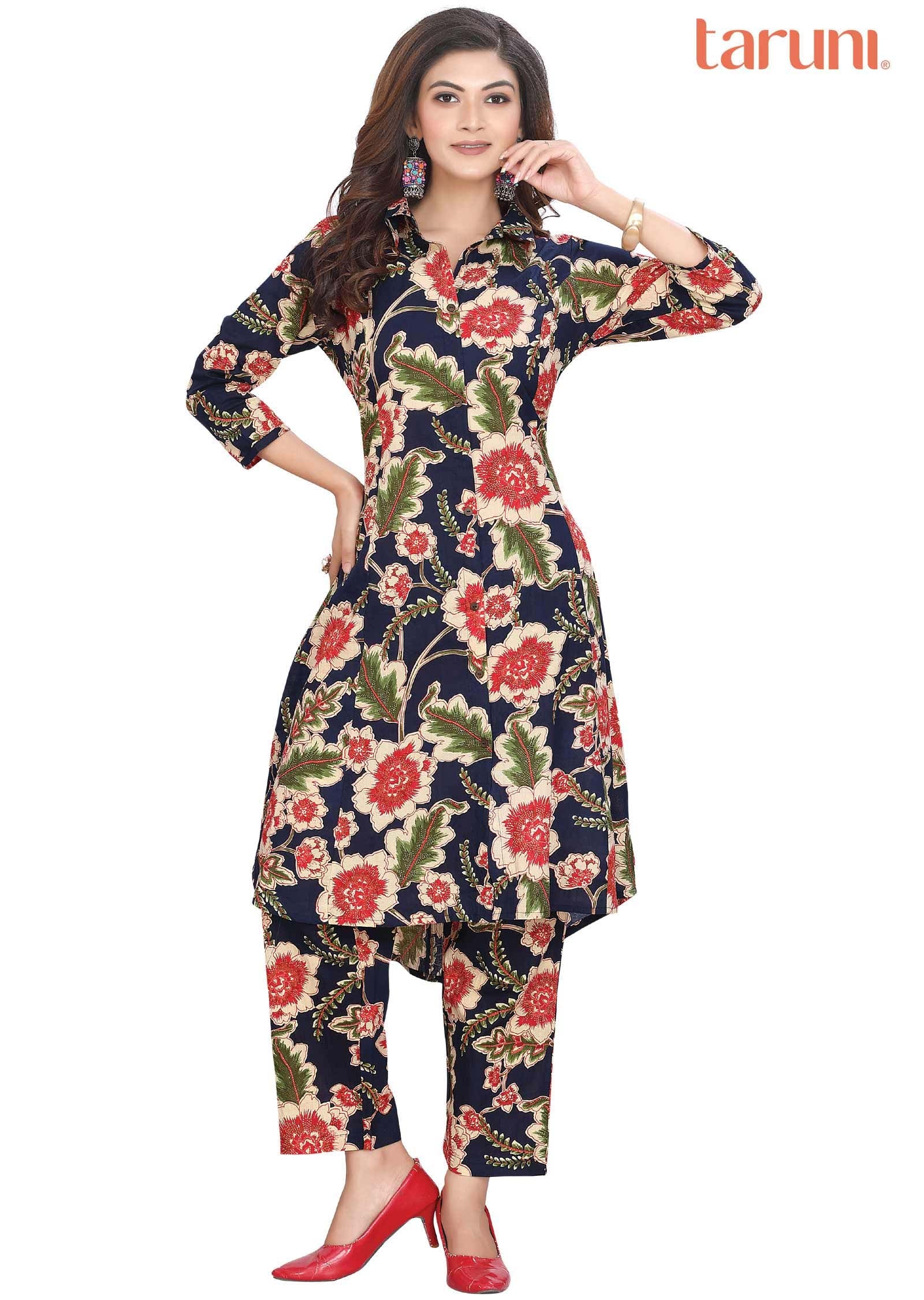 Navy blue Cotton Kurti Sets