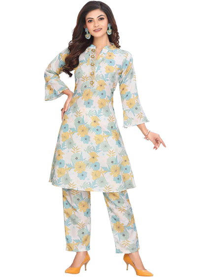 Light pista & yellow Cotton Zardosi & Embroidered Kurti Sets