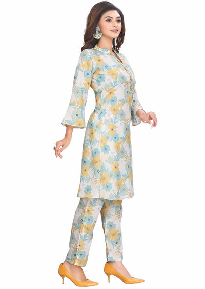 Light pista & yellow Cotton Zardosi & Embroidered Kurti Sets