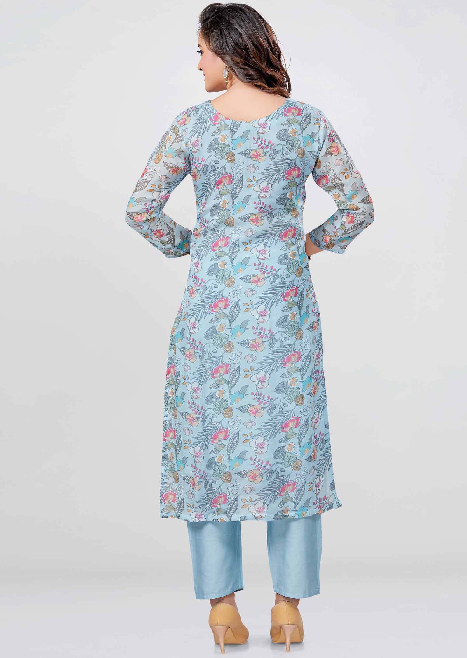 Light Blue Organza Zardosi & Embroidered Kurti Sets