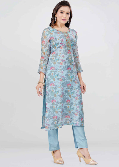 Light Blue Organza Zardosi & Embroidered Kurti Sets